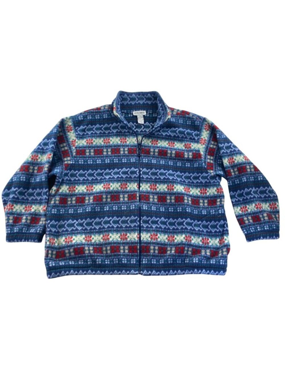 Alfred Dunner Womens Fair Isle Jacket Plus Size 2X Blue Fleece Winter Full Zip